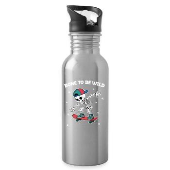 Skull Skeleton Skateboard Adventure - Water bottle with straw - silver - Right