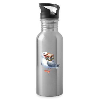 Mer du Nord Mer Baltique Mouette Mouettes Hareng maritime - Gourde avec paille intégrée - argent clair - Droite