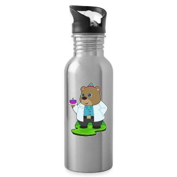 Bär Geburtstag Arzt - Trinkflasche mit integriertem Trinkhalm - Lightsilver - Rechts