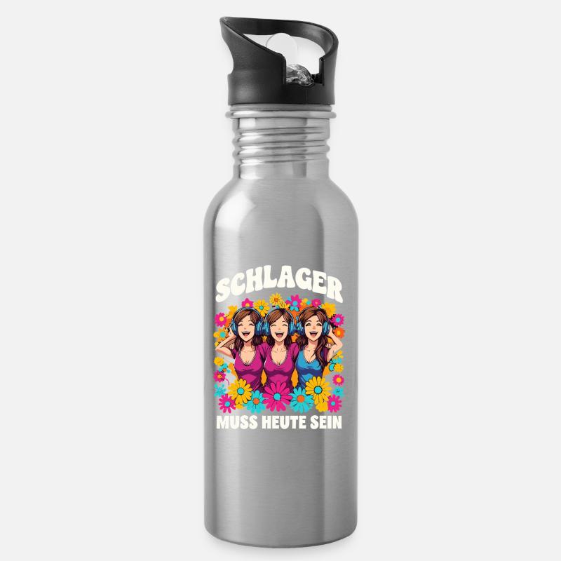 Schlager Muss Heute Sein Buntes Blumenmotiv - Trinkflasche mit integriertem Trinkhalm - Lightsilver