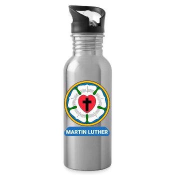 Lutherrose Martin Luther Symbol Wappen - Trinkflasche mit integriertem Trinkhalm - Lightsilver - Rechts