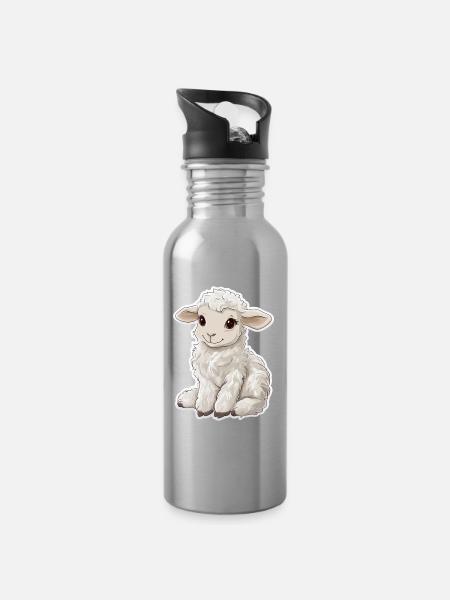 Schaf - Trinkflasche mit integriertem Trinkhalm - Lightsilver