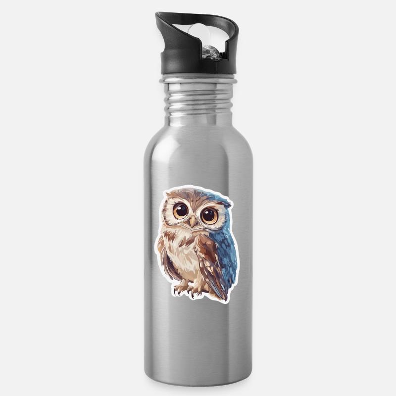 Eule - Trinkflasche mit integriertem Trinkhalm - Lightsilver