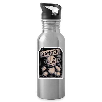 Poupée étrange avec un panneau de danger - Gourde avec paille intégrée - argent clair - Droite