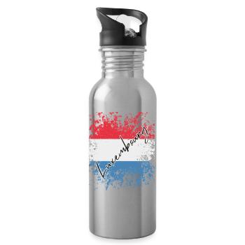 Luxemburger Grunge-Flagge, ich liebe Luxemburg - Trinkflasche mit integriertem Trinkhalm - Lightsilver - Rechts