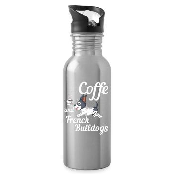 Coffee and French Bulldogs – Cute Frenchie  - Water bottle with straw - silver - Right