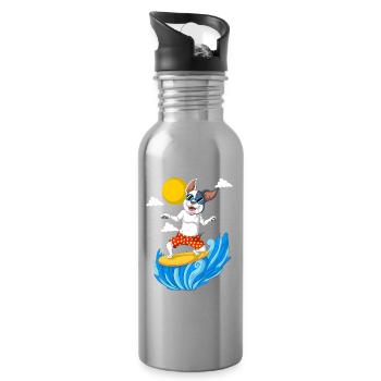 Spaß Surfen Französische Bulldogge Illustration - Trinkflasche mit integriertem Trinkhalm - Lightsilver - Rechts