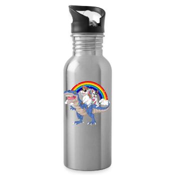 Regenbogen-Dinosaurier mit Einhorn und französischer Bulldogge - Trinkflasche mit integriertem Trinkhalm - Lightsilver - Rechts