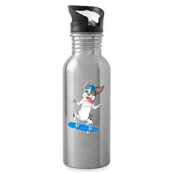 Energisches Skateboarden Französische Bulldogge Design - Trinkflasche mit integriertem Trinkhalm - Lightsilver - Rechts