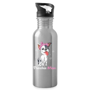 Frenchie Mom – Süße Französische Bulldogge Liebhaber Design - Trinkflasche mit integriertem Trinkhalm - Lightsilver - Rechts