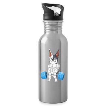 Französische Bulldogge Gewichtheben – Strong Dog Gym - Trinkflasche mit integriertem Trinkhalm - Lightsilver - Rechts