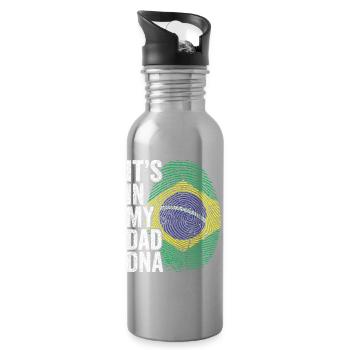 Brazil Flag Brazilian Dad Footprint - Water bottle with straw - silver - Right