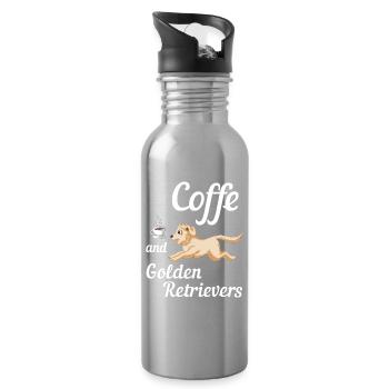 Golden Retriever Coffee Lover Design - Gourde avec paille intégrée - argent clair - Droite
