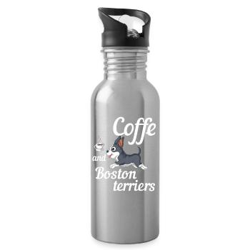 Coffee and Boston Terriers Fun Design - Water bottle with straw - silver - Right