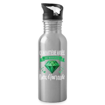 Smaragd Hochzeit 40 Jahre Paar - Trinkflasche mit integriertem Trinkhalm - Lightsilver - Rechts