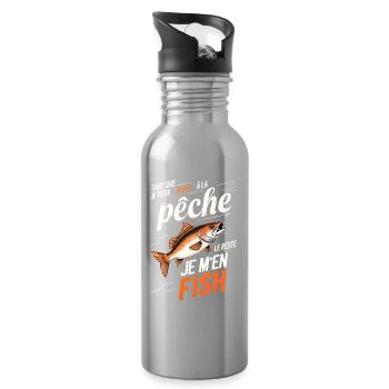 Tirage humoristique à la pêche - Gourde avec paille intégrée - argent clair - Droite