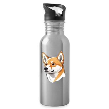 Shiba Inu dog portrait in digital illustration - Water bottle with straw - silver - Right