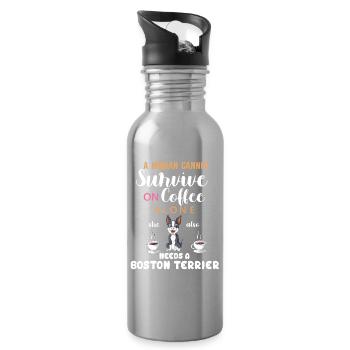 Boston Terrier Coffee Quote For Women - Water bottle with straw - silver - Right