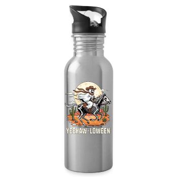 Skeleton Cowboy Full Moon Landscape - Water bottle with straw - silver - Right