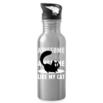 Awesome Like My Cat Funny Black Cat Silhouette - Water bottle with straw - silver - Right