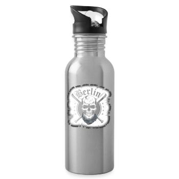 Berlin Skull Crossed Swords Design - Trinkflasche mit integriertem Trinkhalm - Lightsilver - Rechts