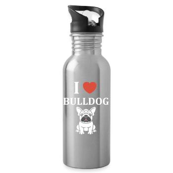 Lustiges Bulldoggen-Design mit rotem Herz - Trinkflasche mit integriertem Trinkhalm - Lightsilver - Rechts