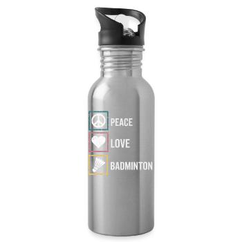 Badminton mit Peace Love Schriftzug - Trinkflasche mit integriertem Trinkhalm - Lightsilver - Rechts