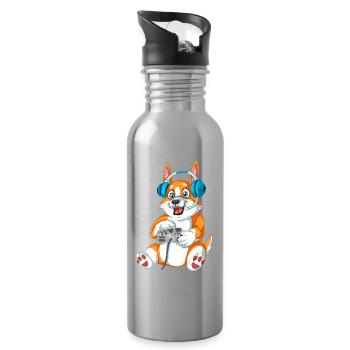 Corgi Gamer – Perfekte Geschenk-Vibes - Trinkflasche mit integriertem Trinkhalm - Lightsilver - Rechts