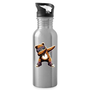 Dabbing Bear Wearing Cool Sunglasses Bear Lovers - Water bottle with straw - silver - Right