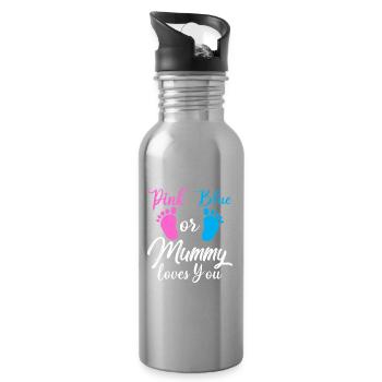 Pink Or Blue Gender Reveal Tshirt Pregnant Mummy - Water bottle with straw - silver - Right