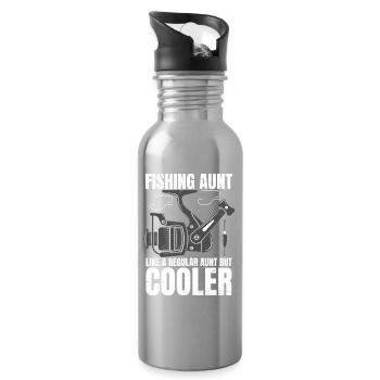 Fishing Aunt Retro Vintage - Water bottle with straw - silver - Right