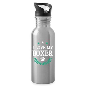 I love my Boxer - Water bottle with straw - silver - Right