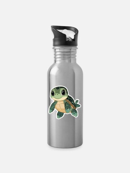 Schildkröte - Trinkflasche mit integriertem Trinkhalm - Lightsilver
