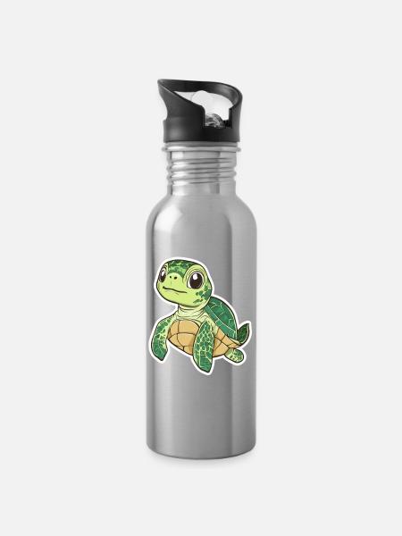 Schildkröte - Trinkflasche mit integriertem Trinkhalm - Lightsilver