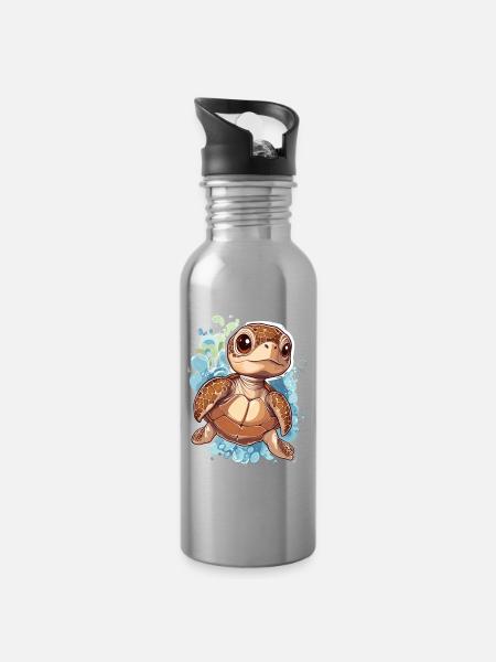 Schildkröte - Trinkflasche mit integriertem Trinkhalm - Lightsilver