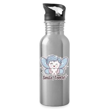 Cute Fairy Tooth Smile Illustration - Water bottle with straw - silver - Right