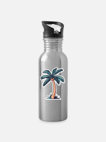 Palme - Trinkflasche mit integriertem Trinkhalm - Lightsilver