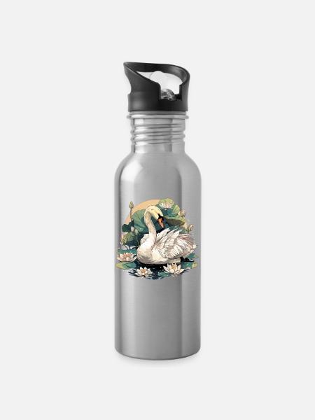 Schwäne Schwan - Trinkflasche mit integriertem Trinkhalm - Lightsilver