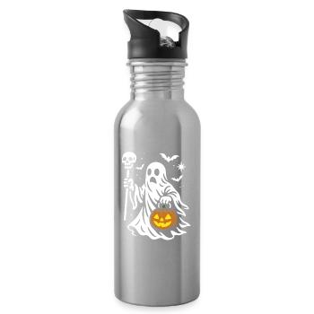 Ghost, Halloween Party Costume - Pumpkin - Water bottle with straw - silver - Right
