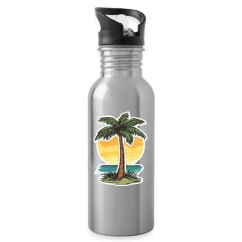Palm tree - Water bottle with straw - silver - Right