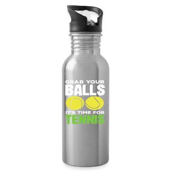 Tennis Spieler: Schnapp Deine Bälle Es Ist Zeit - Trinkflasche mit integriertem Trinkhalm - Lightsilver - Rechts