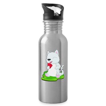 Katze Poker Pokerkarten - Trinkflasche mit integriertem Trinkhalm - Lightsilver - Rechts
