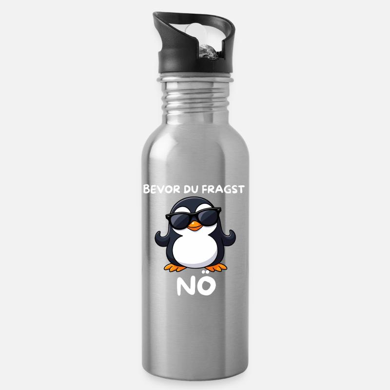 Pinguin mit Sonnenbrille NÖ - Trinkflasche mit integriertem Trinkhalm - Lightsilver