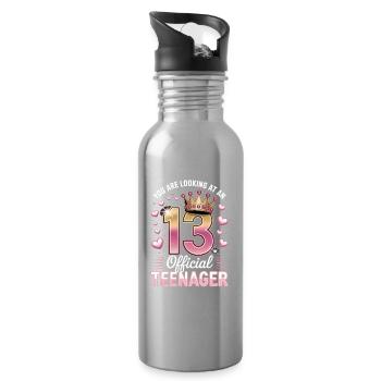 13th birthday teenager gift - Water bottle with straw - silver - Right