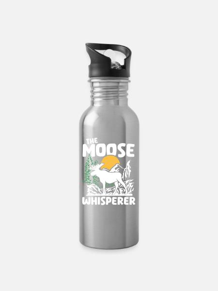 Moose Nature Silhouette Design - Trinkflasche mit integriertem Trinkhalm - Lightsilver
