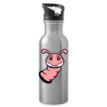 Raupe guckt aus Loch lächelt süß Wurm Comic Spaß - Trinkflasche mit integriertem Trinkhalm - Lightsilver - Rechts