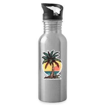 Palm tree - Water bottle with straw - silver - Right