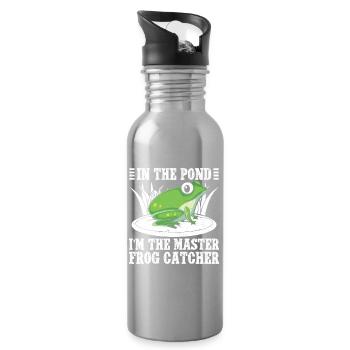 Master Frog Catcher Cartoon Design - Water bottle with straw - silver - Right