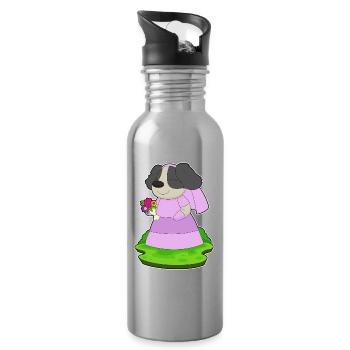 dog bride bouquet wedding - Water bottle with straw - silver - Right
