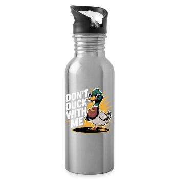 Humorous Duck Illustration with Sunglasses - Water bottle with straw - silver - Right